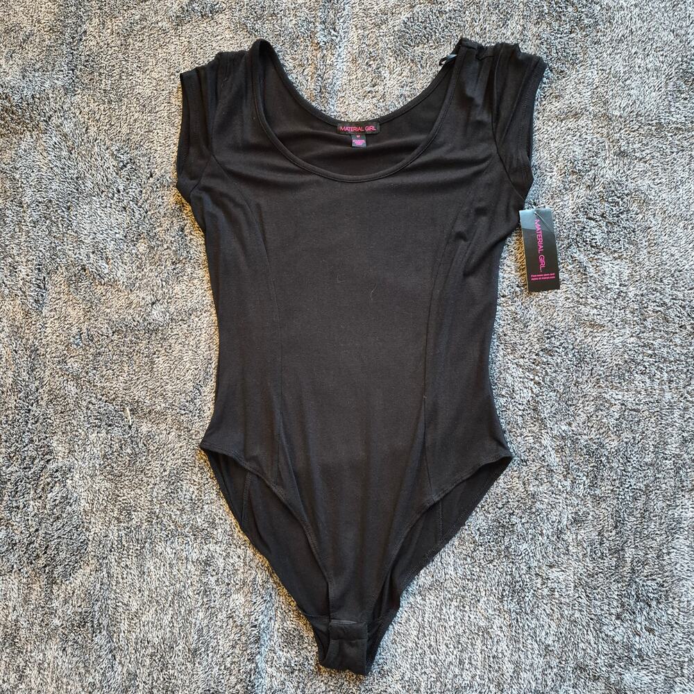 Material Girl Black Cap-Sleeve Bodysuit NWT Size Medium